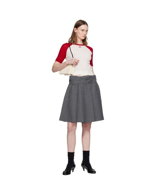 ShuShu/Tong Red Color-Block Raw-Edge Short-Sleeve Knit Top