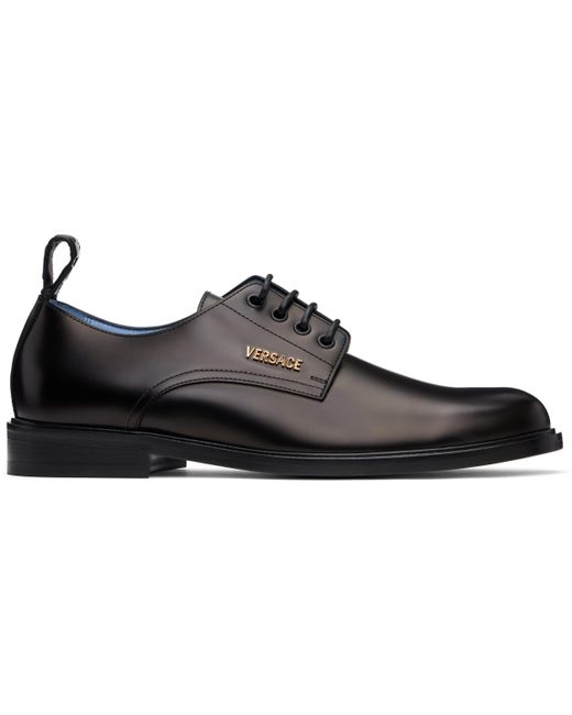 メンズ Versace ブラック レースアップ カーフレザー ダービー Black