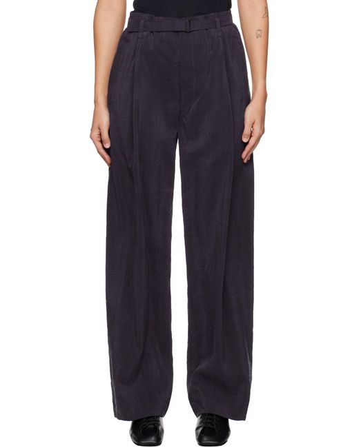 Lemaire ネイビー ベルト リラックス トラウザーズ Blue