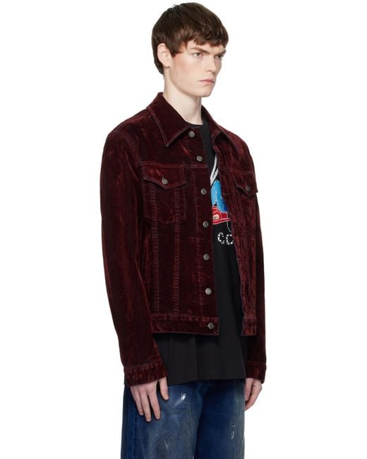 Cout de la Liberte Red Johnny Stretch Suede Denim Trucker Jacket for men