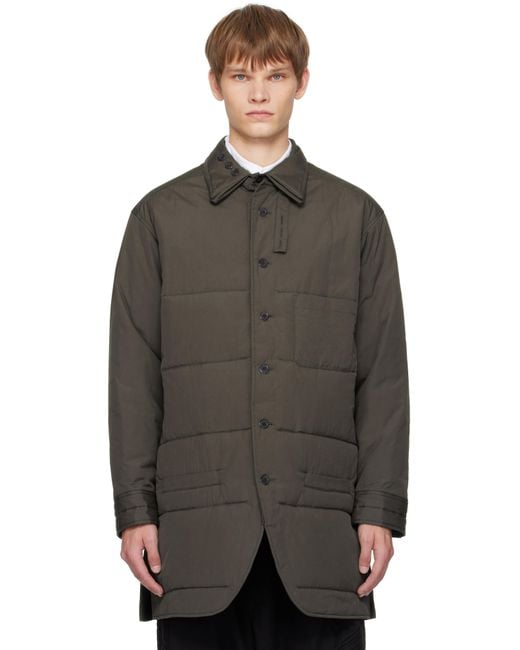 Yohji Yamamoto Black Khaki Broad Gusset Collar Padded Shirt for men