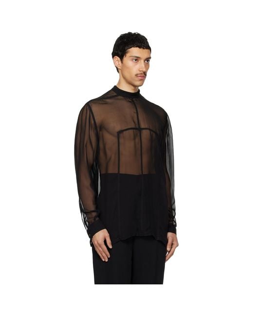 Rick Owens Black Temple Silk Chiffon Fork Shield Top for men