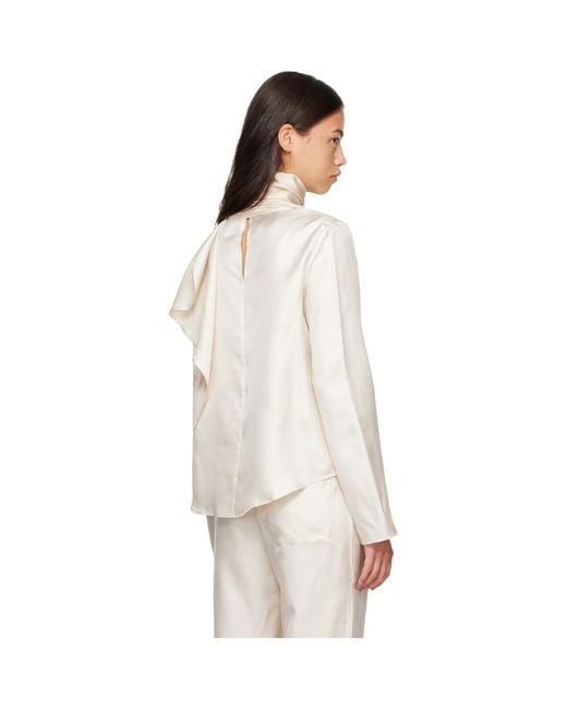 Loulou de Saison White Off- Gala Silk Twill Scarf Blouse
