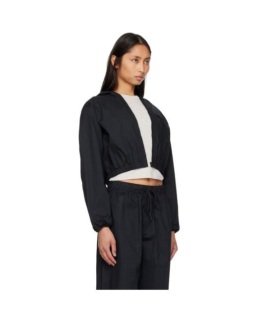 Skims Black Woven Cotton Cropped Zip Up Jacket