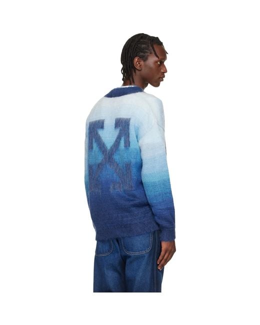 Off-White c/o Virgil Abloh Blue Mohair Arrow Gradient Knit Cardigan for men