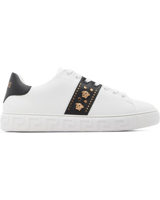 Versace White Greca Embellished Nylon Sneakers for men