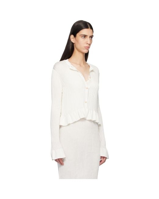 Jil Sander White Off- Long Sleeves Frill Detail Cardigan