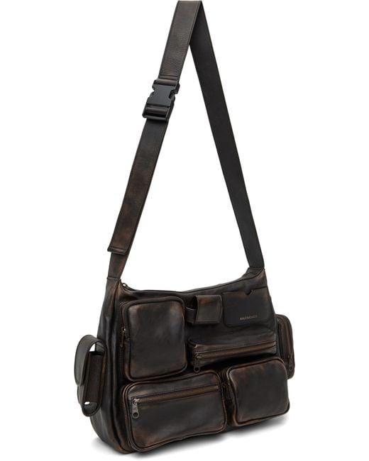 メンズ Balenciaga ブラウン Superbusy メッセンジャーバッグ Black