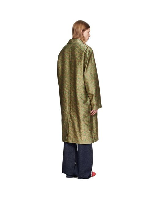 Dries Van Noten Green Jacquard Coat for men