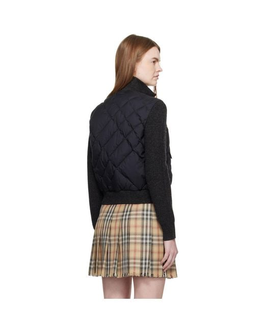 Burberry Black Check-Stitch Nylon & Wool Bomber Jacket
