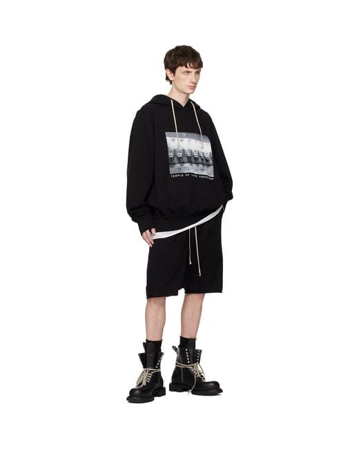 Rick Owens Black Temple Drawstring Pods Shorts for men