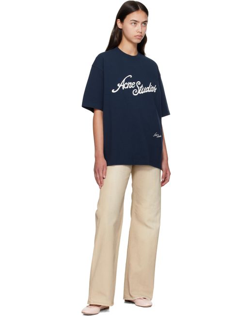 Acne ネイビー リラックスフィット ロゴ Tシャツ Blue