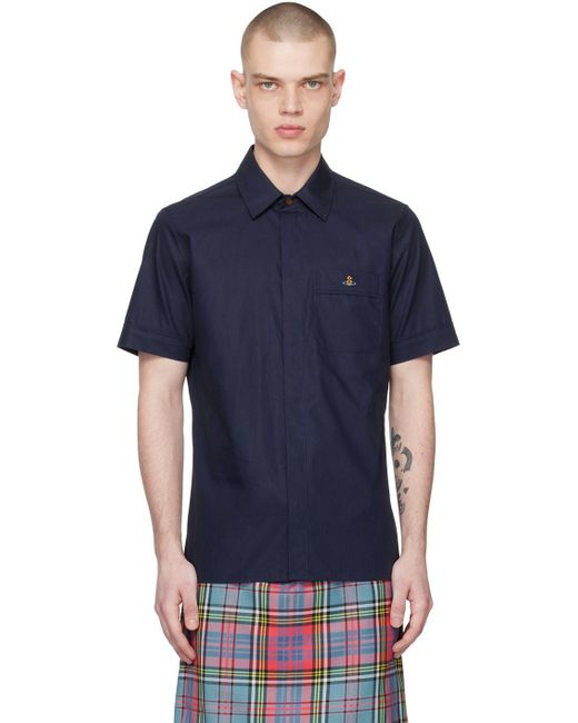 Vivienne Westwood Navy Embroidered Shirt in Blue for Men | Lyst