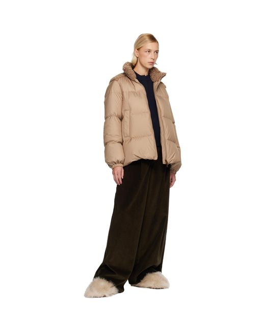 Moncler Natural Esnaie Teddy-Trimmed Short Down Jacket