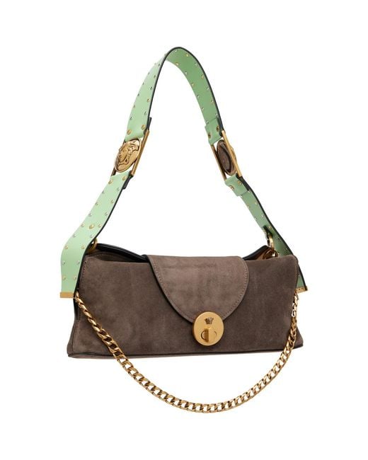 Versace Brown Vivian Embellished Suede Clutch