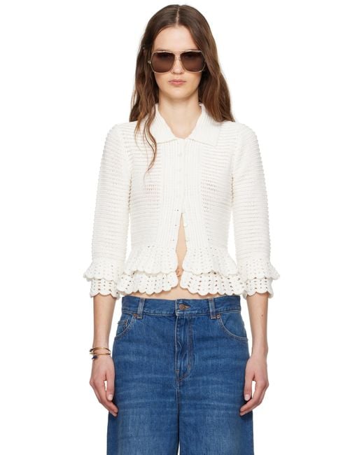 Chloé ホワイト Fitted Ruffled カーディガン White