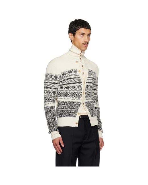 Dries Van Noten Gray Off- Jacquard Wool Cardigan for men