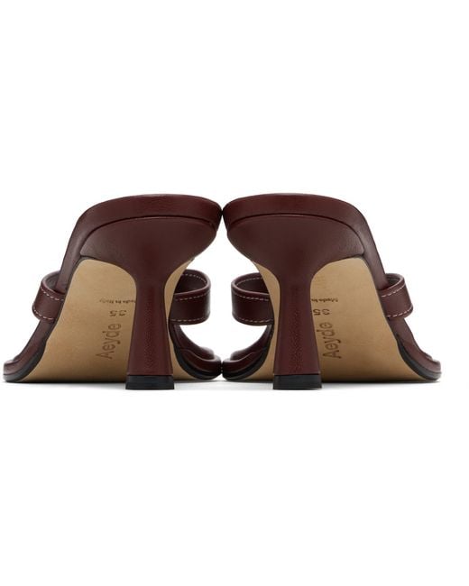 Aeyde Black Burgundy Daphne Leather Thong Heeled Sandals