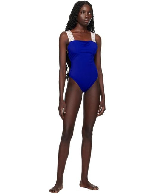Versace Black Blue Greca Border Swimsuit