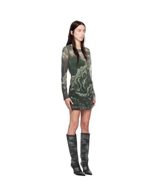 Alexander Wang Black Crystal Hotfix Cloud-Print Sheer Minidress