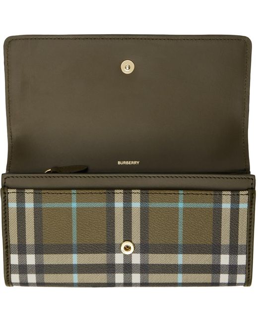 Burberry Green Leather August Check Continental Wallet