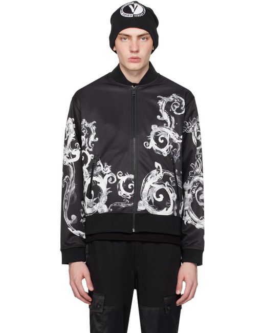 Versace Black Watercolor Couture Bomber Jacket for men