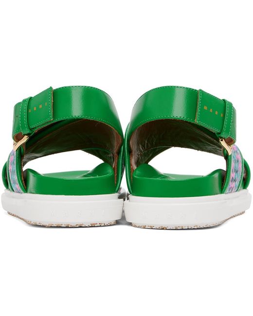 Marni Green Leather Fussbett Raffia-Effect Sandals