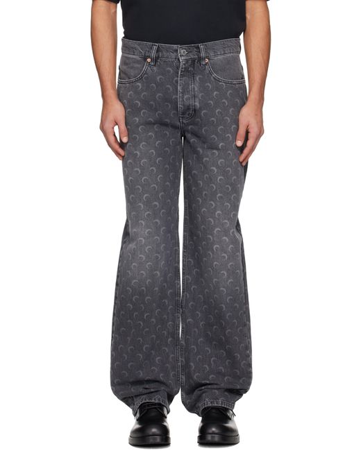 Jean Ample Gris À Logos De Lune Imprimés Au Laser MARINE SERRE pour homme en coloris Black