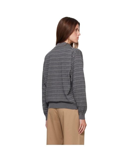 Cordera Gray Organic Cotton Striped Polo Cardigan