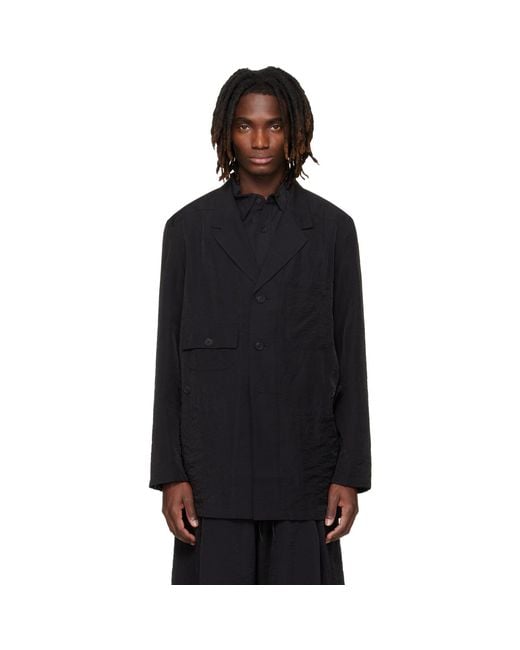 Y-3 Black Crinkled Viscose Chore Blazer for men