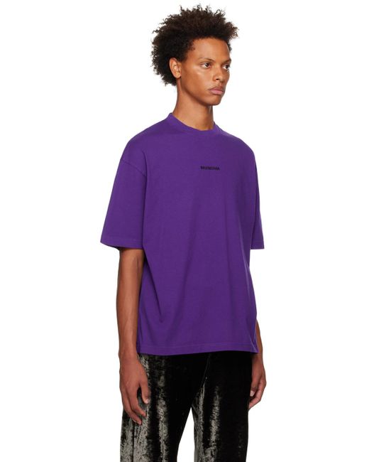 Balenciaga Purple Embroidered T-shirt for men