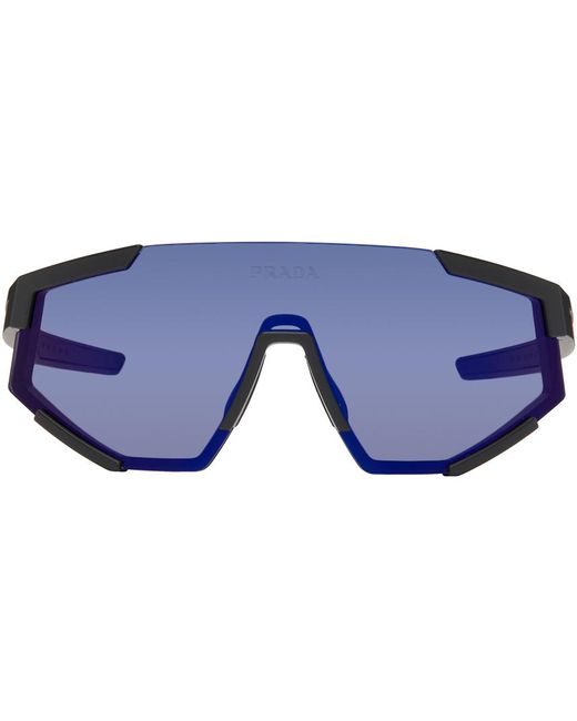 Prada Blue Linea Rossa Shield Sunglasses for men