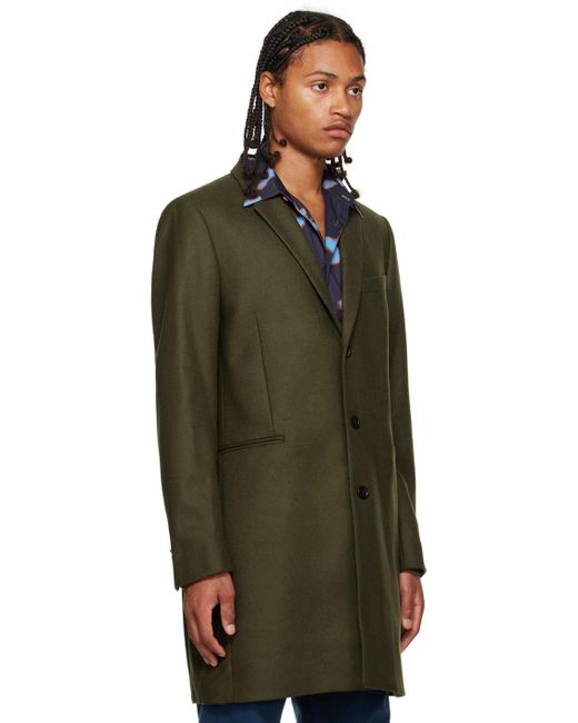 PS by Paul Smith Green Khaki Single-breasted Coat for men