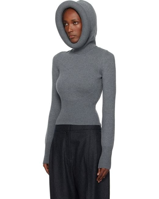 Alaïa Black Sculptural Hood Ribbed Knit Turtleneck
