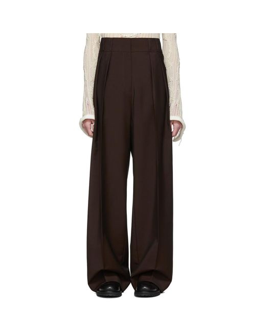 Acne Brown Wool Pleated Wide-leg Trousers