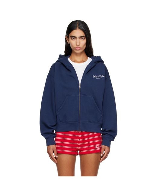 Sporty & Rich Blue Vendome La Embroidered Zip Hoodie