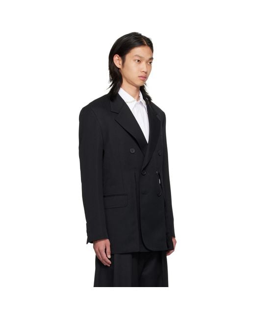 Simone Rocha Black Double Breasted Hem Slice Blazer for men