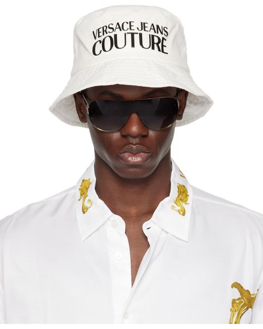 Versace White Logo Bucket Hat for men