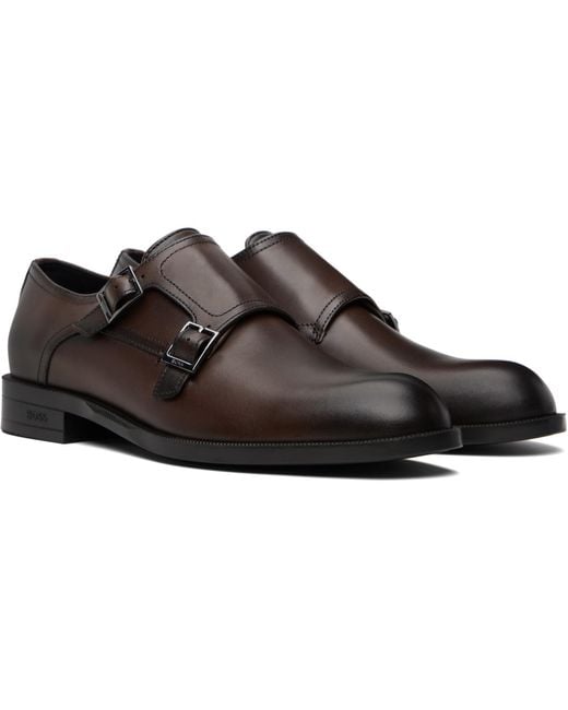Boss Black Buffed Leather Monkstraps for men