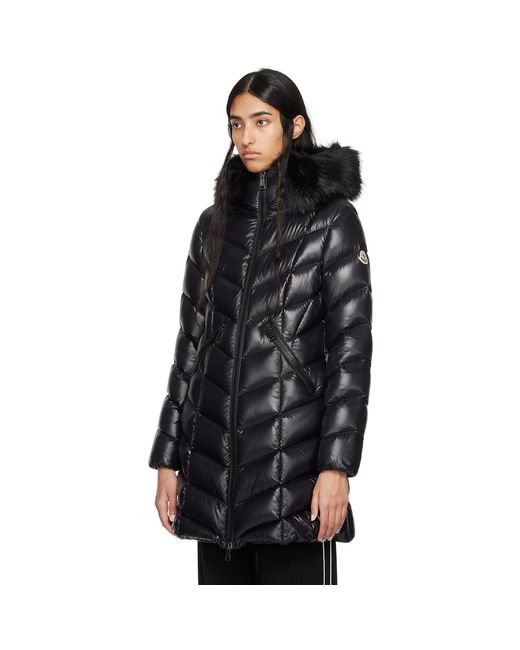 Moncler Black Fulmarus Shearling-Trimmed Down Coat