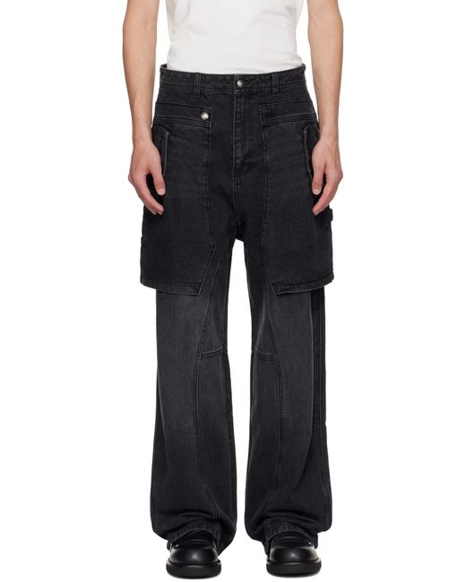 ANDERSSON BELL Black Raptor Layered Wide-Leg Jeans for men
