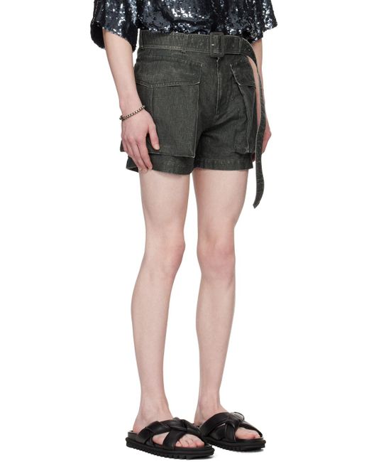 Dries Van Noten Black Gray Belted Shorts for men