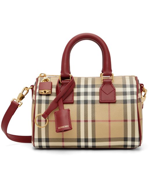Burberry Multicolor Burgundy Mini Check Bowling Bag