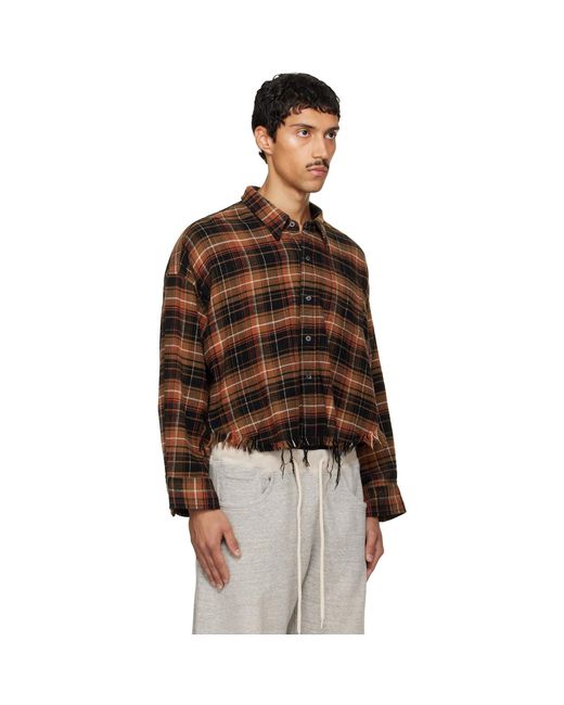 R13 Brown Drop Neck Cropped Shirt for men