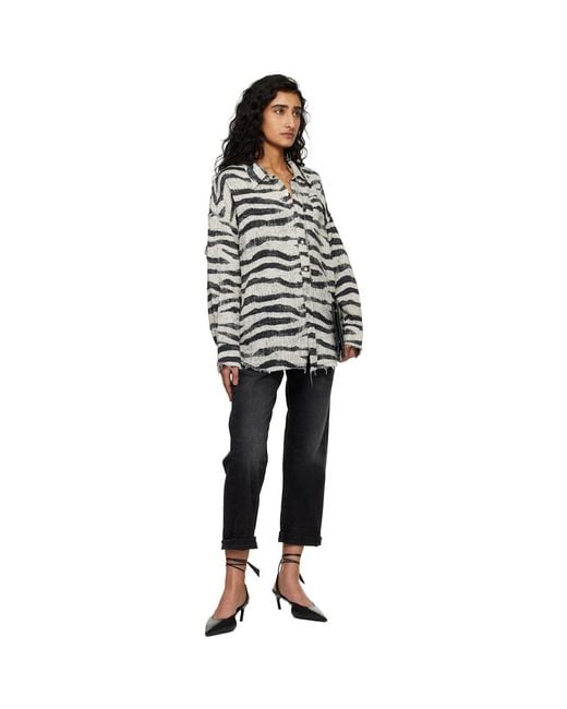 R13 Black Shredded Seam Drop Neck Shirt