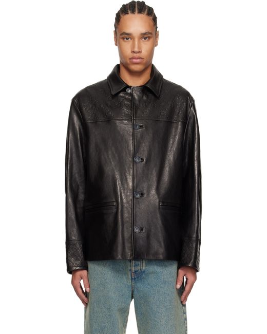 Blouson Droit Noir En Cuir À Monogrammes Gaufrés MARINE SERRE pour homme en coloris Black