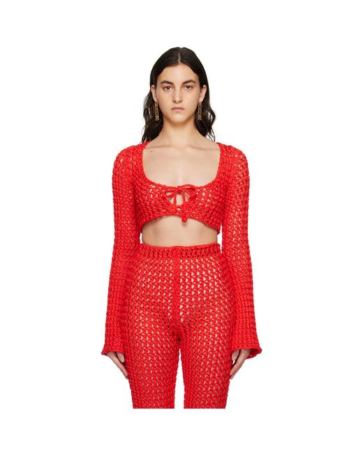 Moschino Red Cropped Long Sleeve T-shirt