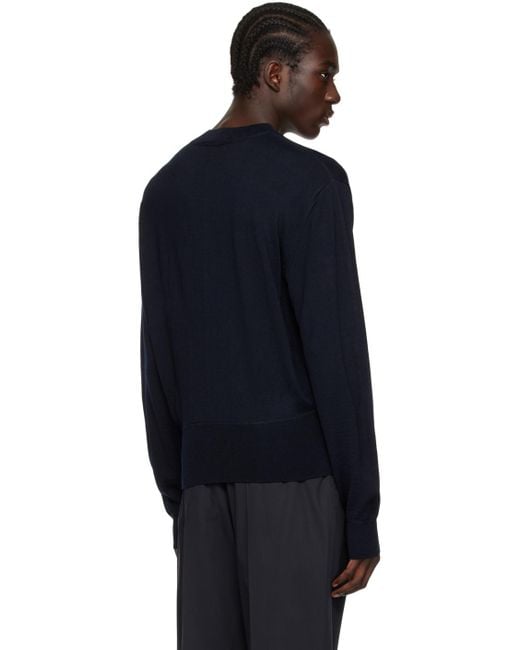 Lemaire Blue Navy Mock Neck Sweater for men