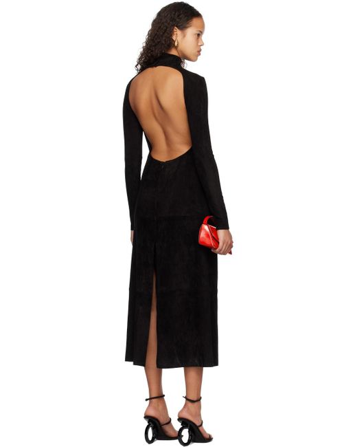 Ferragamo Black Backless Leather Maxi Dress