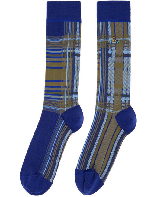 Vivienne Westwood Blue Madras Oversize Socks for men